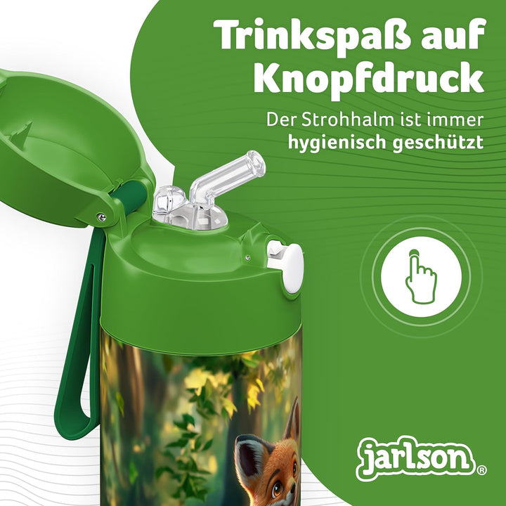Jarlson® Trinkflasche Kinder Edelstahl Charli [MIT STROHHALM] - Thermosflasche Auslaufsicher - Therm