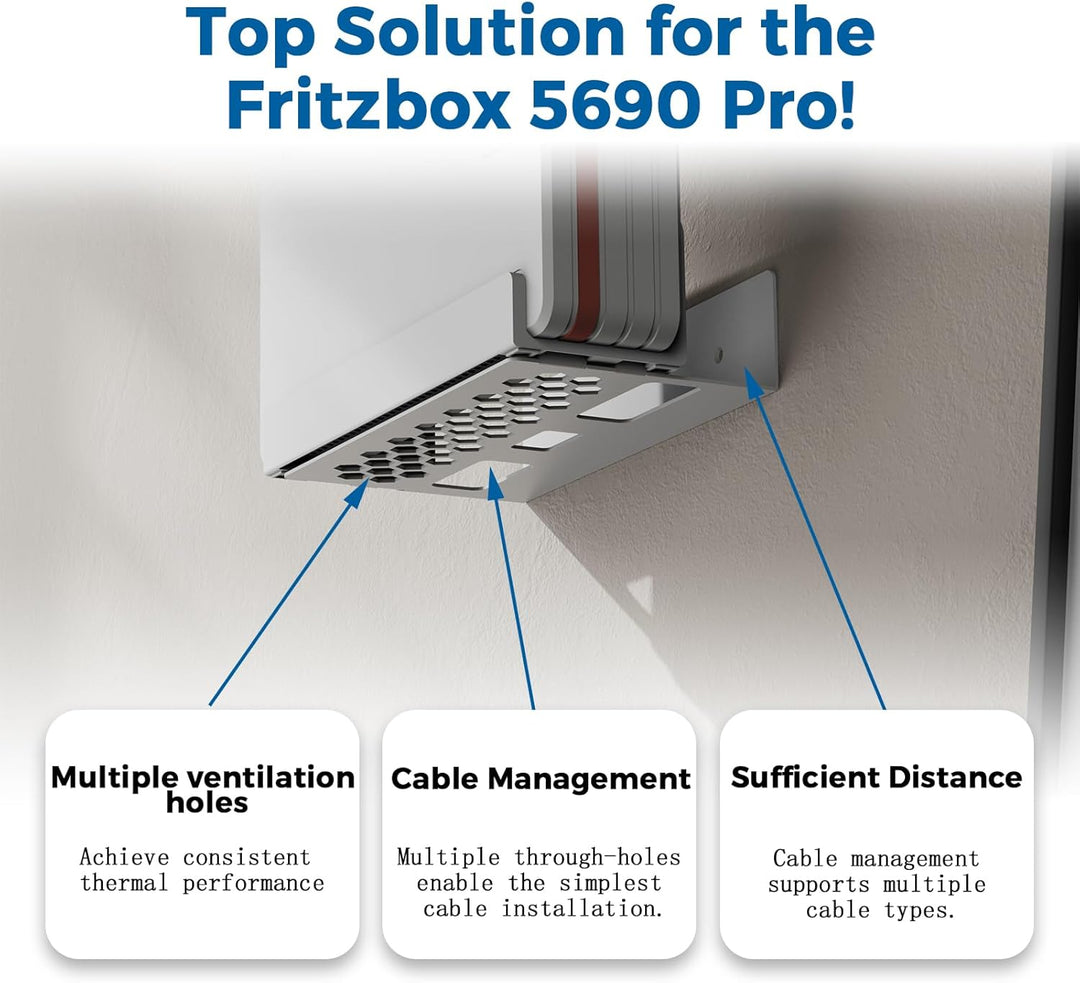 Metall Wandhalterung kompatibel mit AVM Fritz!Box 5690 Pro – Robuste Halterung mit integriertem Kabe
