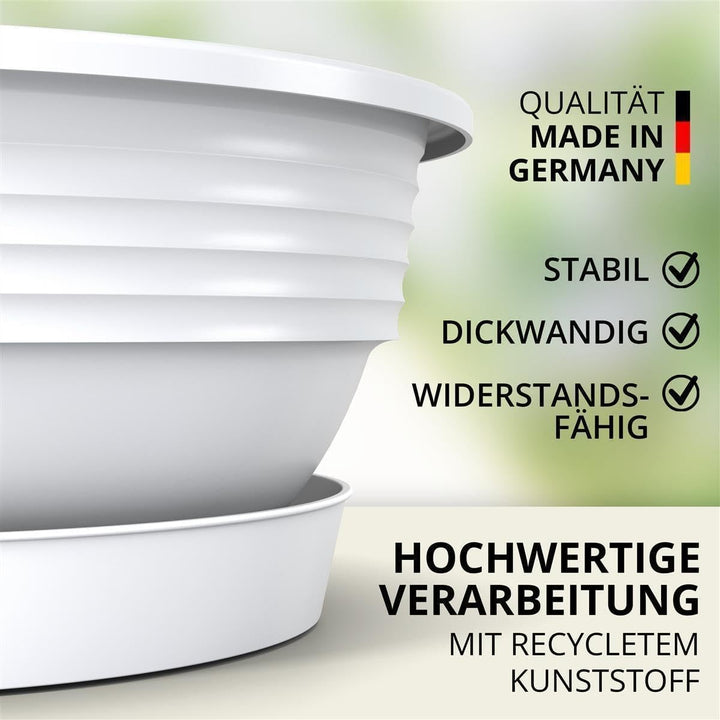 Pflanzschale mit Untersetzer im 3er Set in Weiss 40 cm Durchmesser grosse runde Blumenschalen aus Ku
