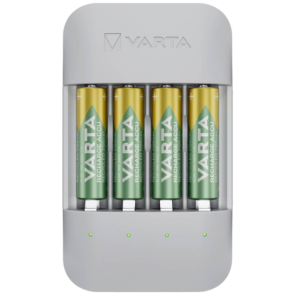 VARTA Akku Ladegerät, inkl. 4x AA 2100mAh, Batterieladegerät für wiederaufladbare AA/AAA Batterien,
