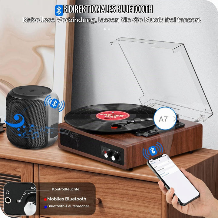 Plattenspieler, FYDEE Vinyl Plattenspieler mit Eingebauten Stereo-Lautsprechern, 3 Geschwindigkeiten