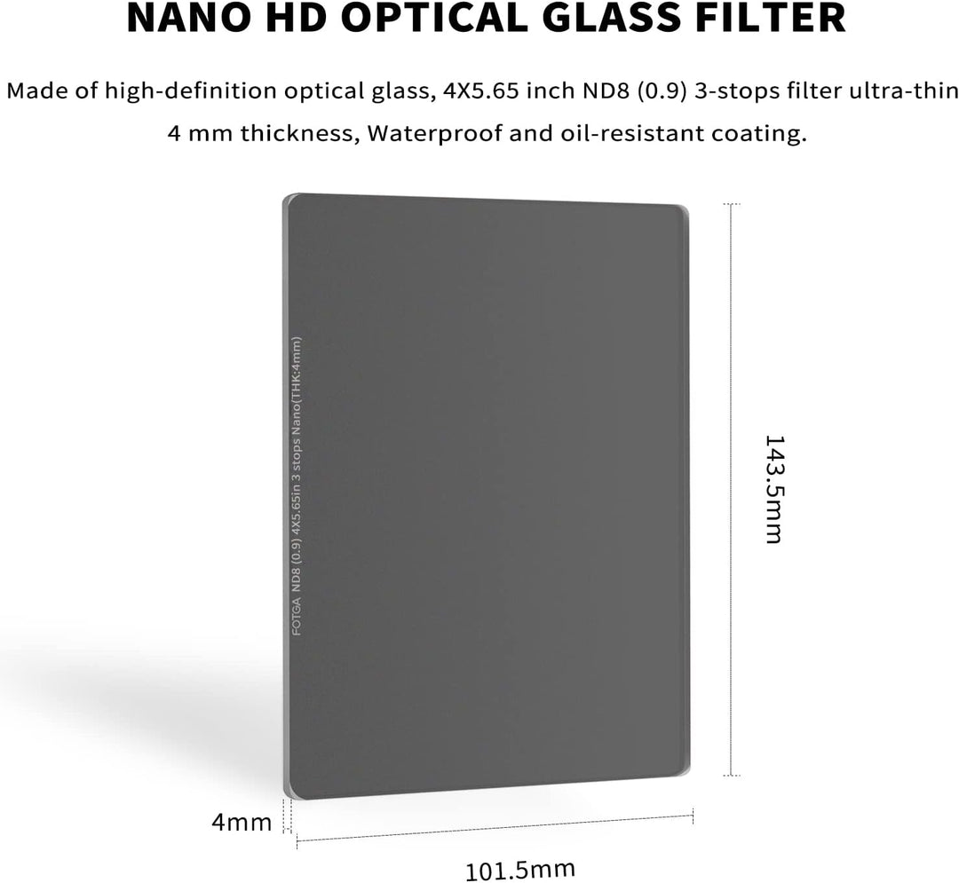 FOTGA Nano 4x5.65 ND8 Neutral Graufilter Rechteckfilter aus Optisches Glas, ND0.9 (3 Stopps) Cinema