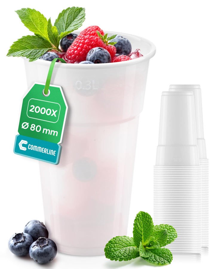 3000 Stück Commerline Plastikbecher 0,2L Trinkbecher | Einweg Plastik Becher Einwegbecher Partybeche