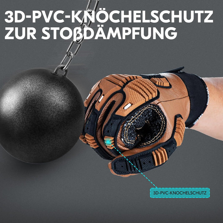 Vgo... 1 Paar Sicherheits-Leder-Arbeitshandschuhe, Mechaniker-Handschuhe,Rigger-Handschuhe, Anti-Vib