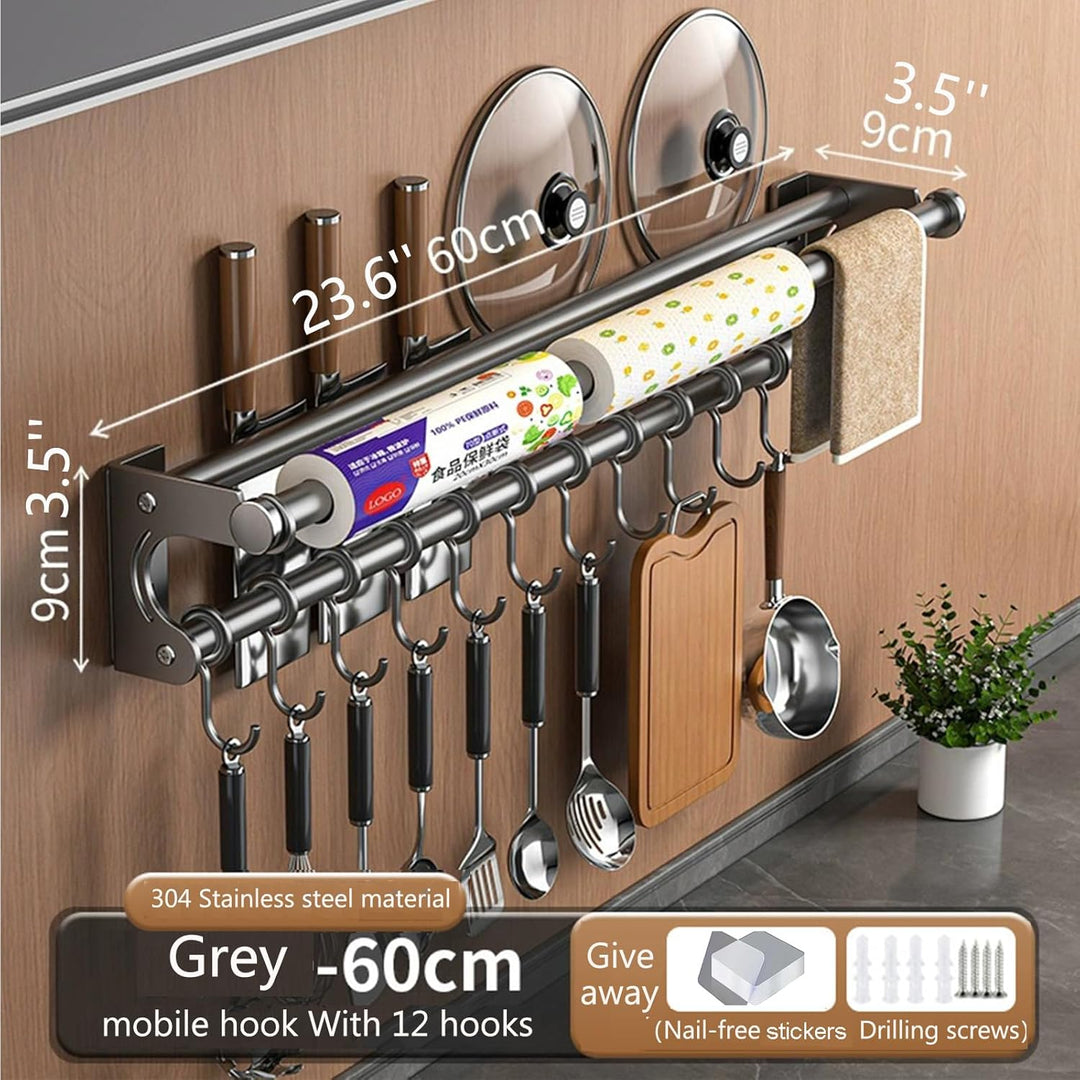 küchenhalterung für küchenhelfer, Hängende Topf Rack, Platzsparende Küchenutensilien Rack mit Haken,