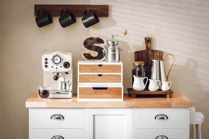 SoBuy® FRG180-WN Kaffeekapsel Box aus MDF und Bambus Kapselspender Kapselständer mit 2 Schubladen Au