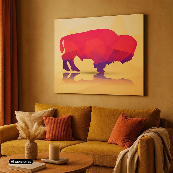 Bilder auf Leinwand 100x70cm Leinwandbild Bison Illustration Bunt Grafik Gross Wanddeko Bild Schlafz