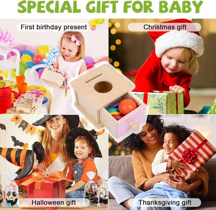 Adena Montessori Spielzeug ab 6 Monate – 2-in-1 Holz Münzbox & Ballbox für Babys – Lernspielzeug zur