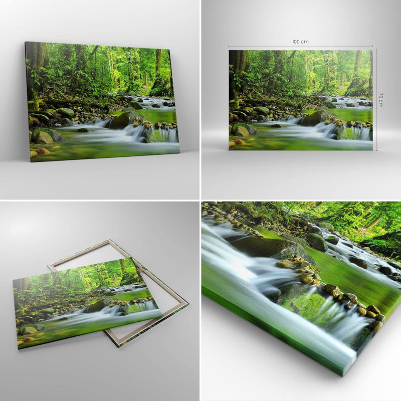 Bilder auf Leinwand 100x70cm Leinwandbild mit Rahmen Stream Wald Natur Gross Wanddeko Bild Schlafzim