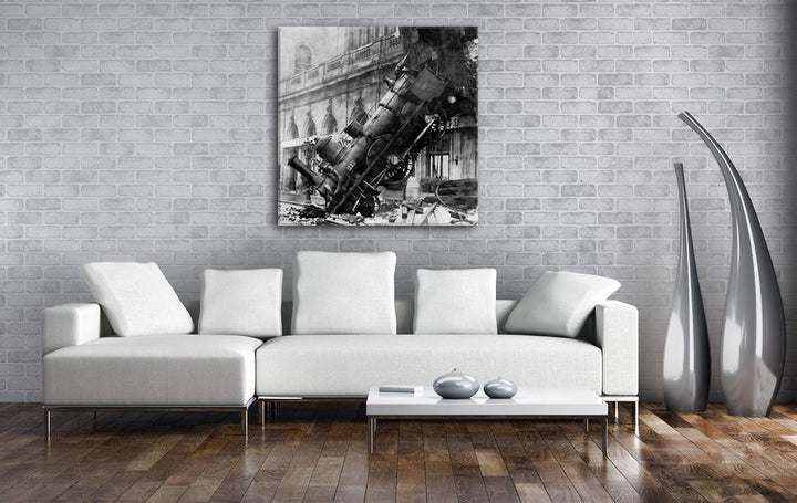deyoli Unfall Einer Dampflokomotive Format: 70x70 als Leinwand, Motiv fertig gerahmt auf Echtholzrah
