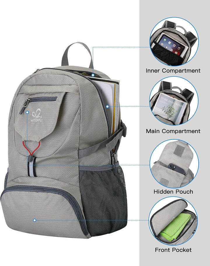 WATERFLY Ultraleicht Faltbar Klein Rucksack: 20L Leicht Packable Wanderrucksack Tagesrucksack Trekki