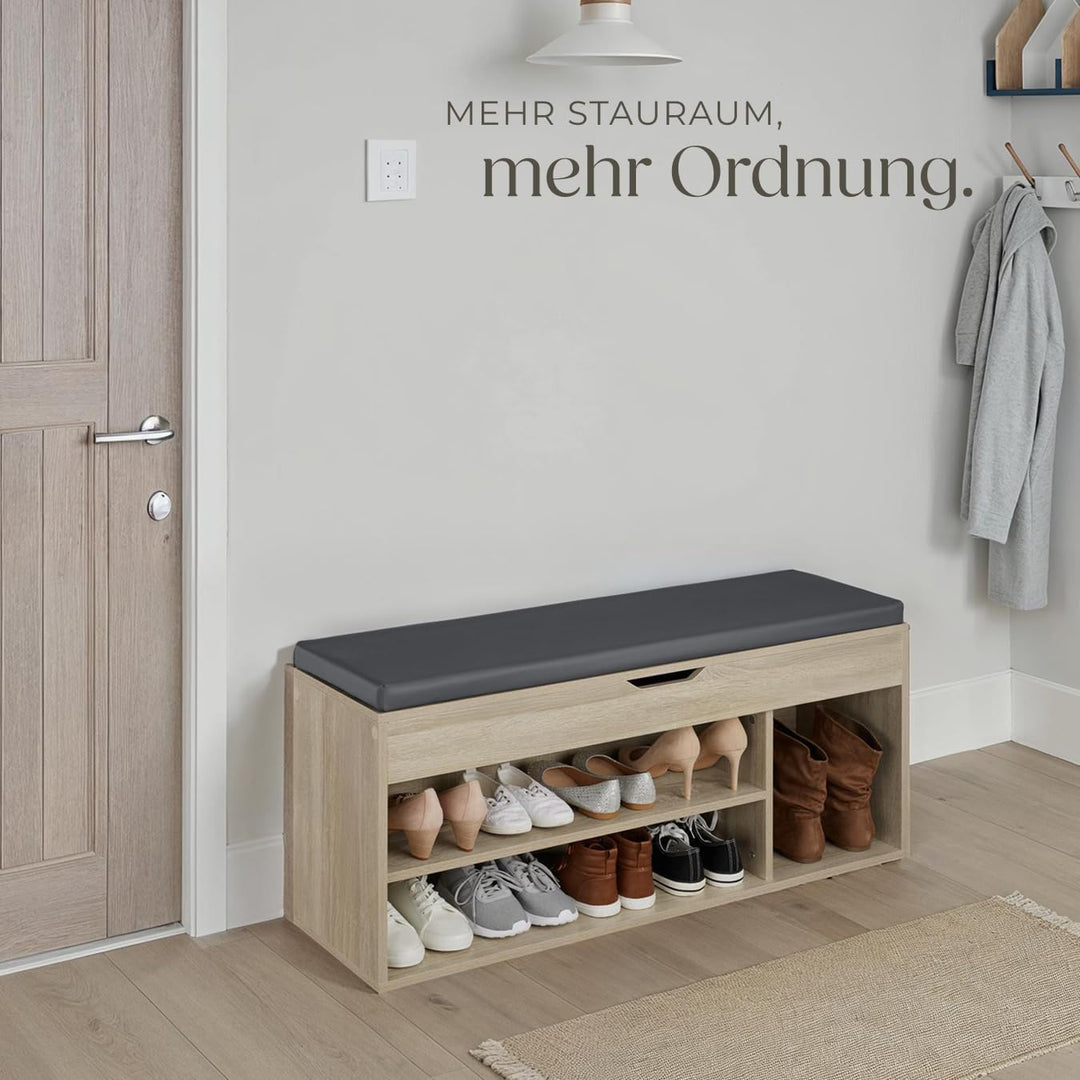 tectake® Sitzbank mit Stauraum, Schuhregal mit Sitzbank, 104 x 30 x 49 cm, Hocker mit Stauraum & Sch