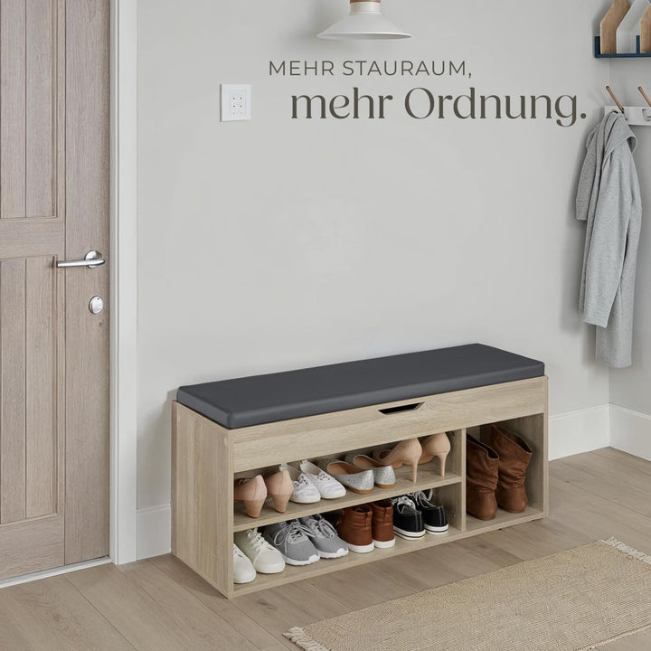 tectake® Sitzbank mit Stauraum, Schuhregal mit Sitzbank, 104 x 30 x 49 cm, Hocker mit Stauraum & Sch