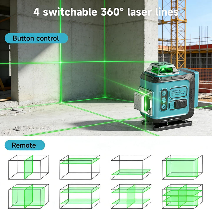 KARZU 16 Linien Kreuzlinienlaser Grün 4x360° – Ultra-stabiles Profi-Gehäuse, Selbstnivellierend, 2x