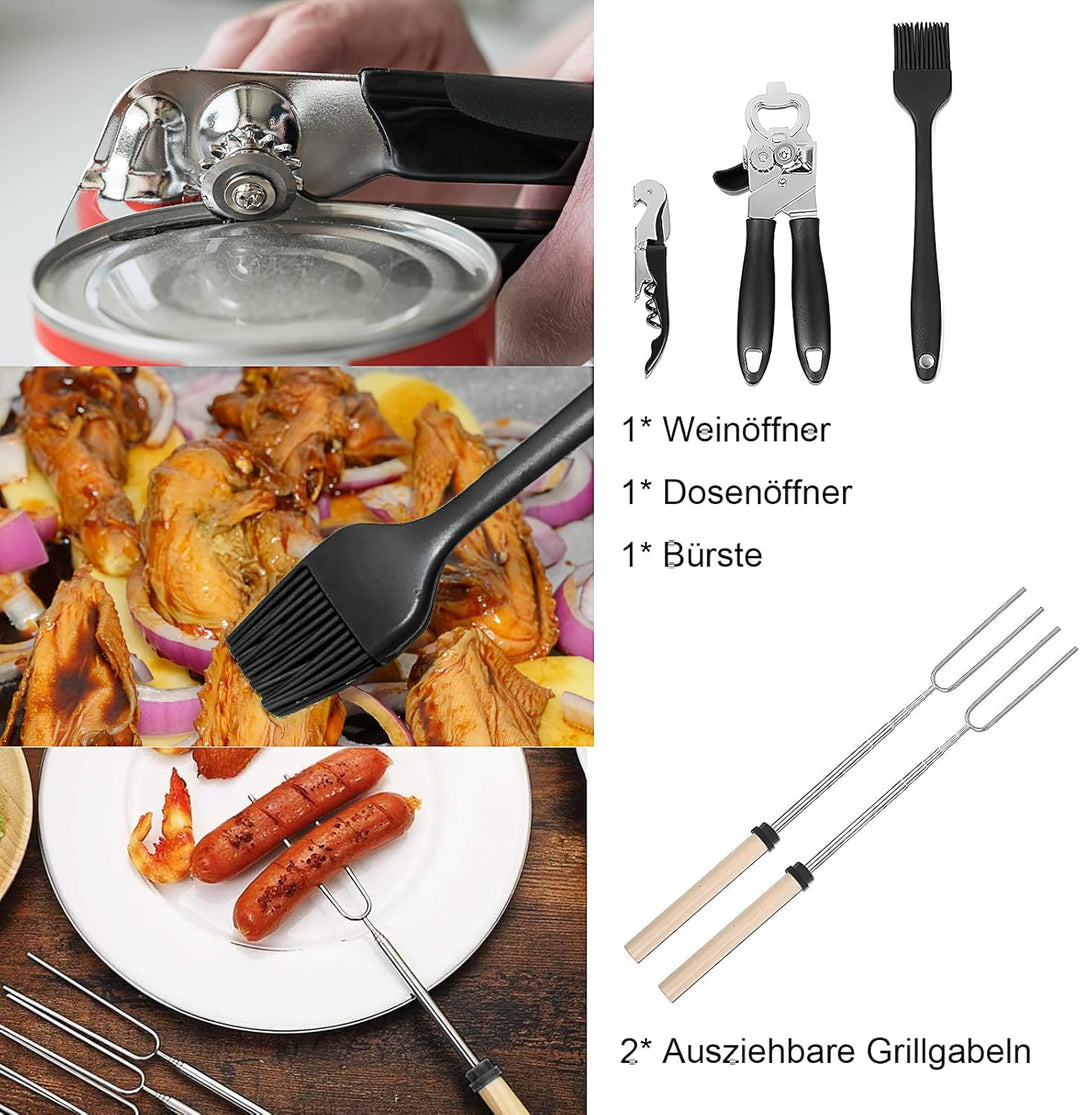 35 Stück Camping Kochutensilien Set, Camping Geschirr Set 4 Personen Camping Küchenset Outdoor Kochb