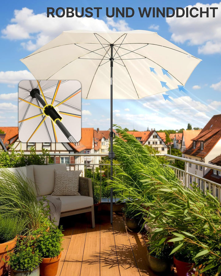 4smile Sonnenschirm Balkon Ø 160 cm SunnyJoy, Beige - UPF 50+ Strandschirm, sicherer Sonnenschirm St