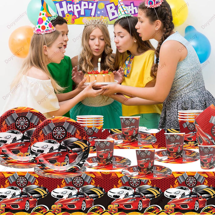 Doyomtoy Auto Geburtstag Party Set,61 Stück Rennwagen Geburtstag Deko for Boys Enthält Pappteller,Pa