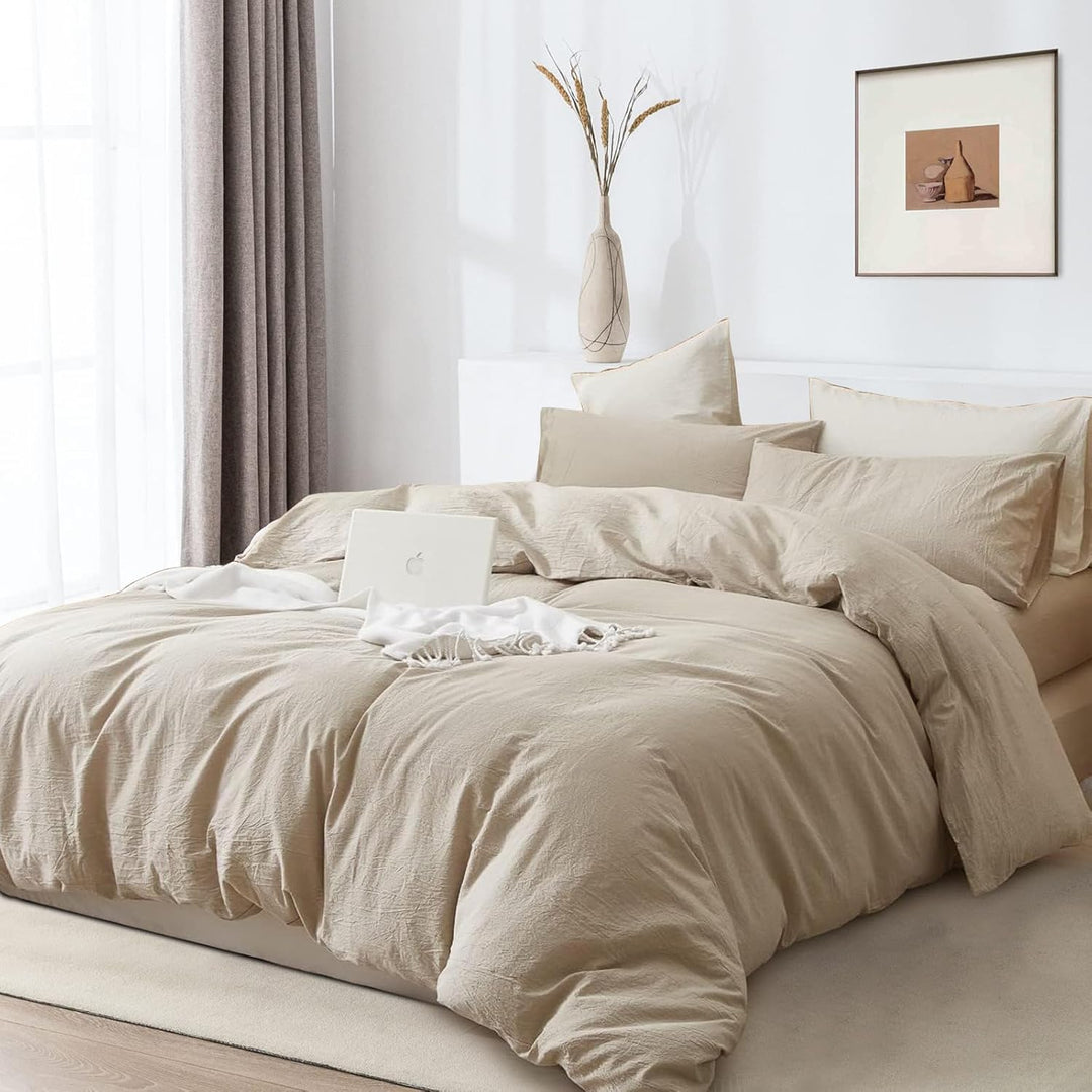 Freyamy Bettwäsche 135x200cm 2teilig Beige Unifarben Einfarbig Bettwäsche Gewaschene Microfaser Weic