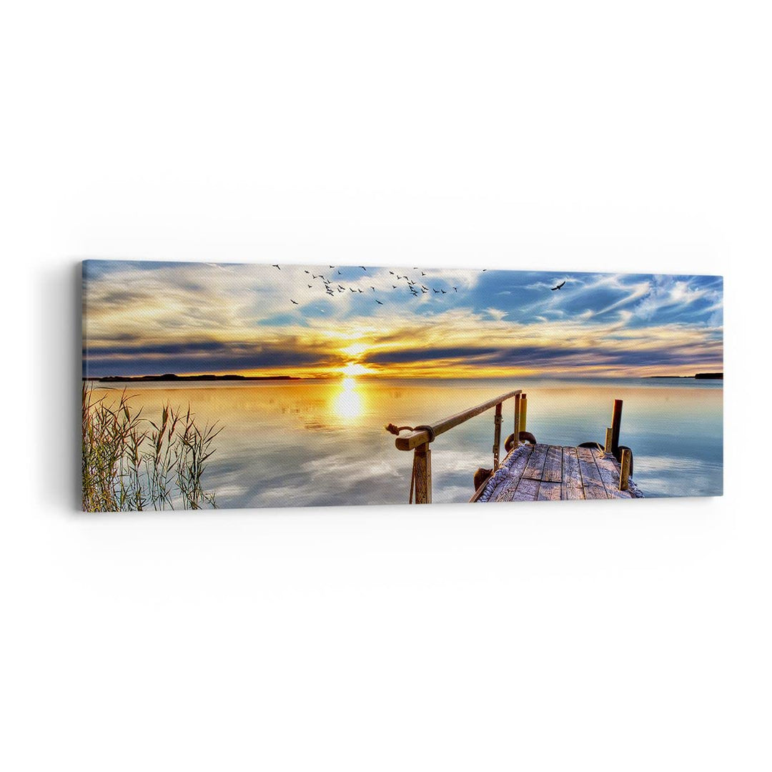 Panorama Bilder auf Leinwand See Brücke Leinwandbild mit Rahmen 90x30cm Wandbilder Dekoration Wohnzi