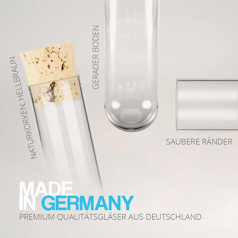 Tuuters 100x Kunststoff Reagenzgläser mit Korken (Naturkorken), Reagenzröhrchen (55 x Ø 12mm), 55 x