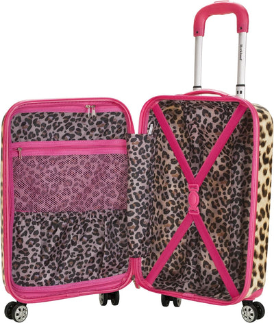 Rockland Safari Hartschalen-Trolley, pink Leopard, Carry-On 20-Inch, Safari Hardside Spinner Wheel G