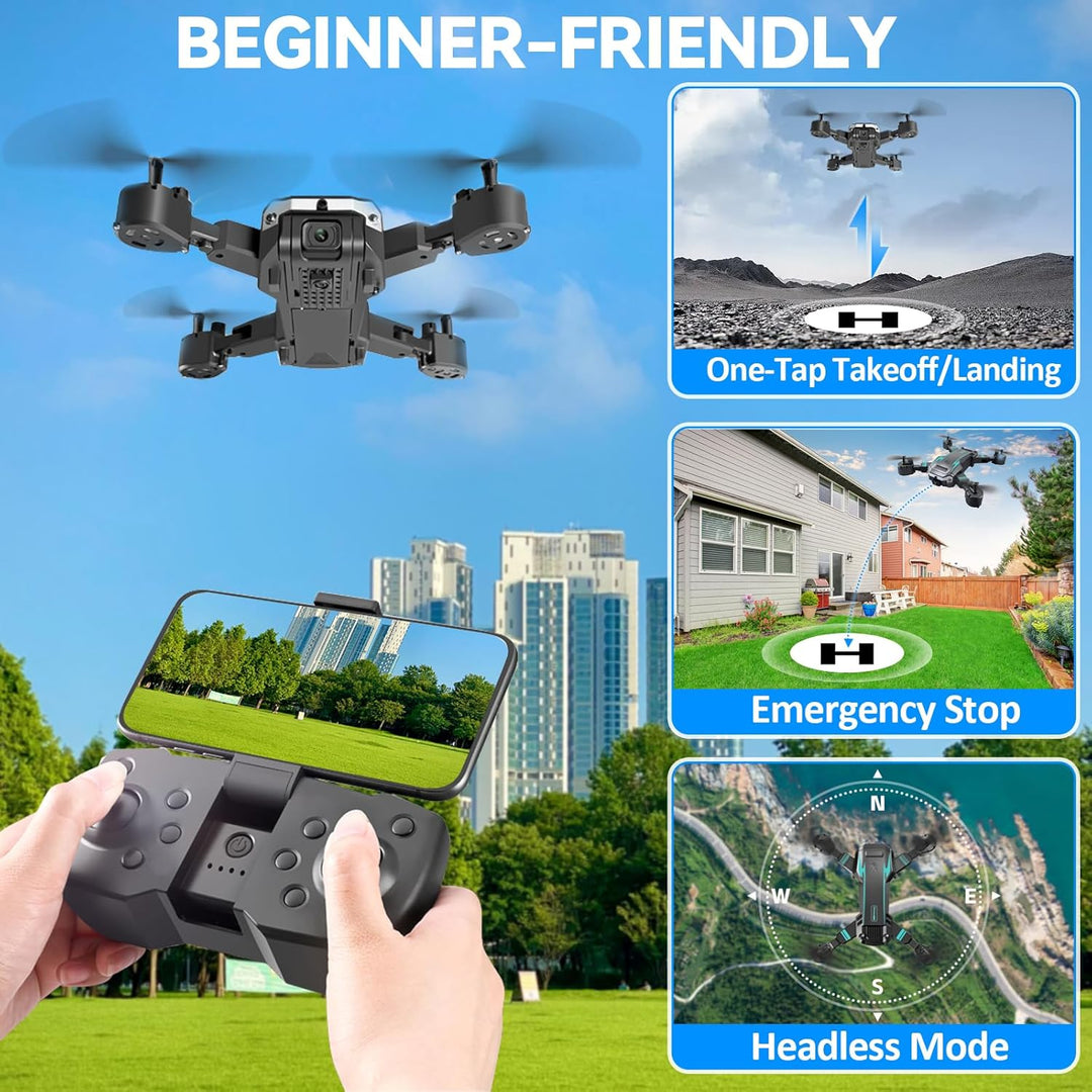 Drohne mit Dual-HD-Kamera für Anfänger, Faltbare Kinderdrohne, 3D-Flips, Ein-Knopf-Start/Landung, He
