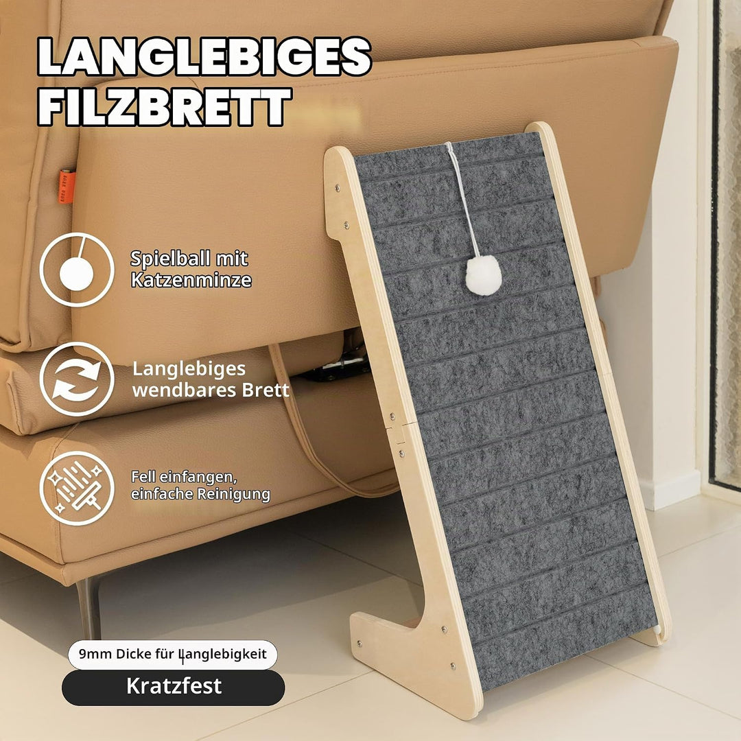 PETKARAY Filz Katzenkratzbrett in L-Form, Kratzmatte &amp; Kratzrampe, Kratzsäule ohne Steckverbindung m