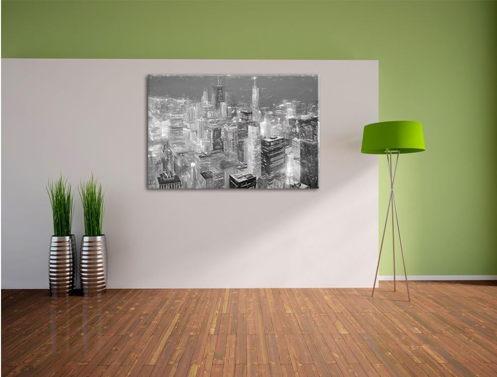 Pixxprint Luftaufnahme Chicago als Leinwandbild/Grösse: 100x70 cm/Wandbild/Kunstdruck/fertig bespann