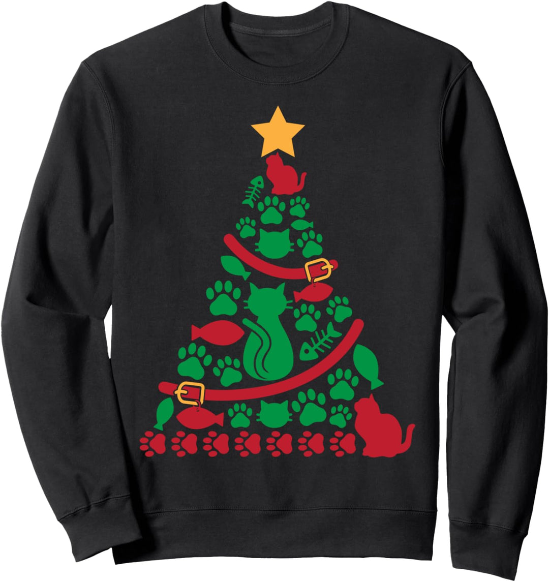 Cat Christmas Funny Meow Kitten Cat Christmas Tree Sweatshirt
