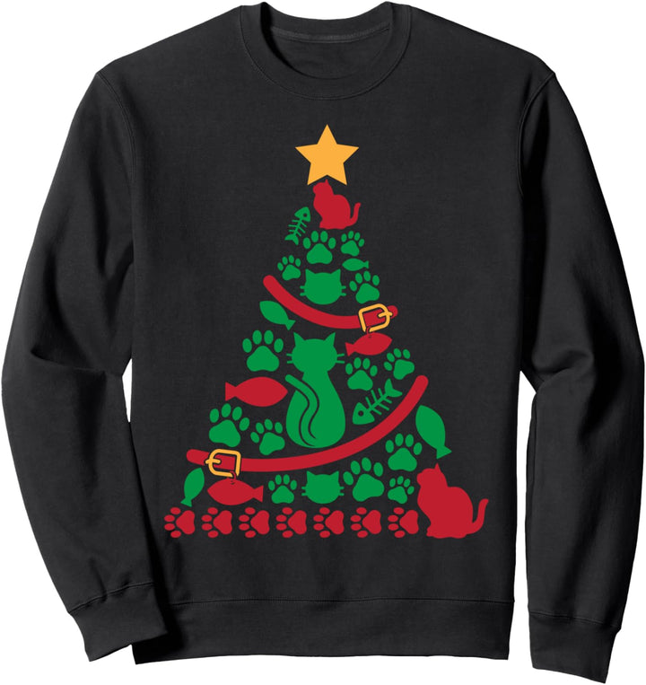 Cat Christmas Funny Meow Kitten Cat Christmas Tree Sweatshirt