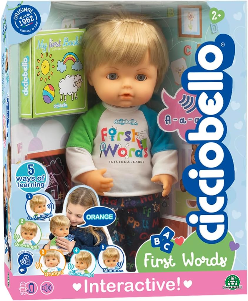 Cicciobello Erste Wörter Babypuppe, interaktives Spielzeug mit Geräuschen, sprechende Puppe für Klei
