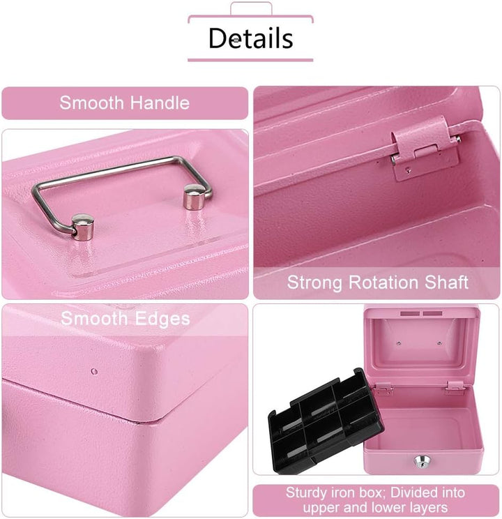 Feuerfeste wasserdichte Box mit Schlüsselschloss, Tragbare Mini Tragbarer Safe Stahl Petty Abschlies