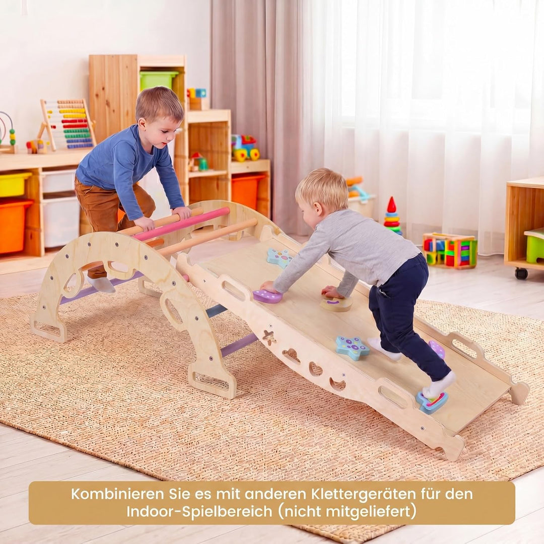 COSTWAY Kletterbogen Holz mit Kissen, Montessori Kletterwippe, Kletterdreieck zum Wippen, Klettern u