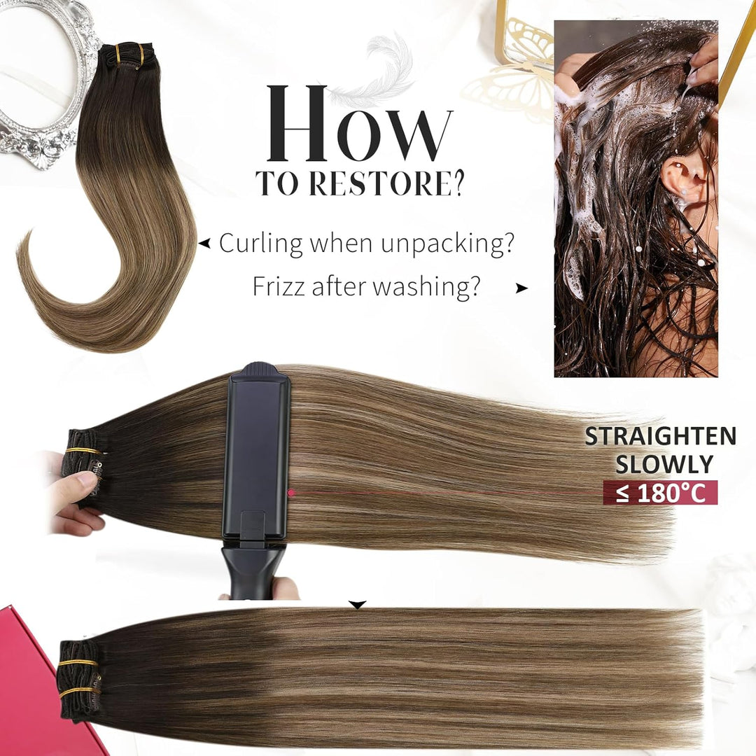 Moresoo Clip in Extensions Echthaar Balayage Remy Extensions Clip Haarverlängerung Echthaar Clips Om