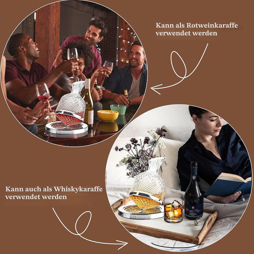 Weindekanter 1500ml, Wein Dekanter Rotwein 360°Schwenkbare, Weindekanter Aus Bleifreiem Kristallglas