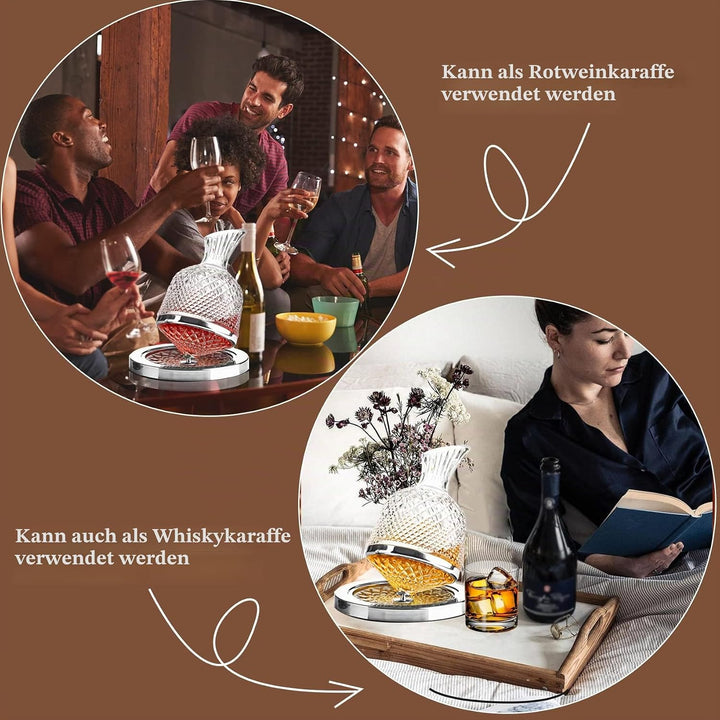 Weindekanter 1500ml, Wein Dekanter Rotwein 360°Schwenkbare, Weindekanter Aus Bleifreiem Kristallglas