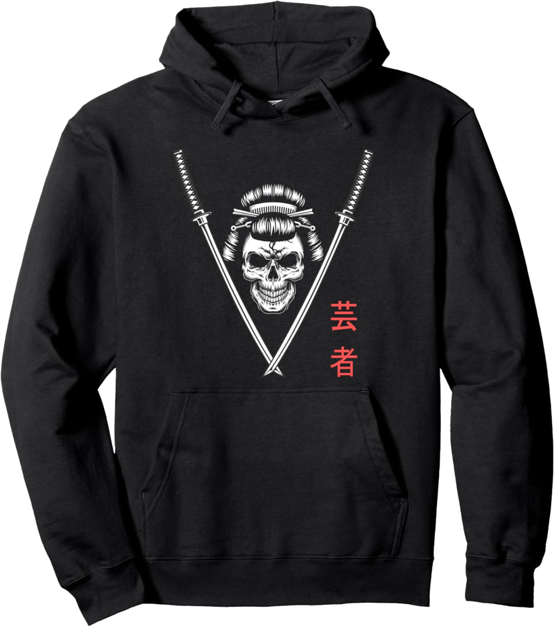 Japanese Geisha Skull Hoodies Japan Samurai Pullover Hoodie