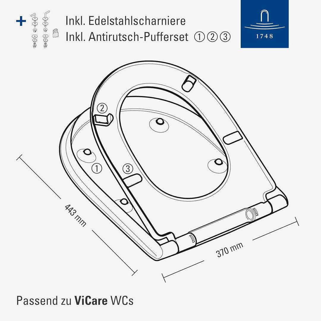 Villeroy & Boch ViCare WC-Sitz barrierefrei - Toilettendeckel Weiss Alpin aus Duroplast - Toilettens