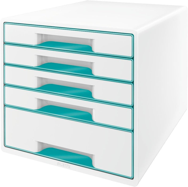 Leitz 52141051 Wow Cube Schubladenbox (Polystyrol) 5 Schubladen perlweiss/eisblau 5 Schubladen Eisbl