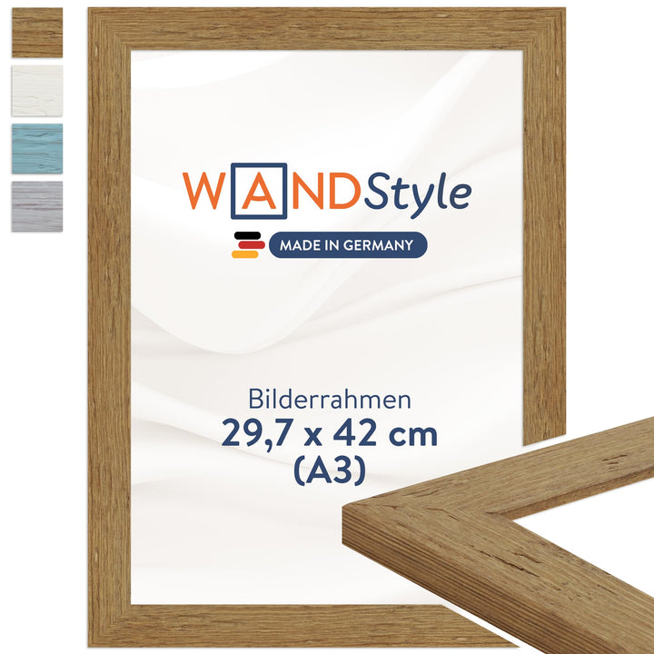 WANDStyle Bilderrahmen Strandhaus Stil 30x42cm DIN A3 I Farbe: Eiche-Optik I Fotorahmen I rustikaler