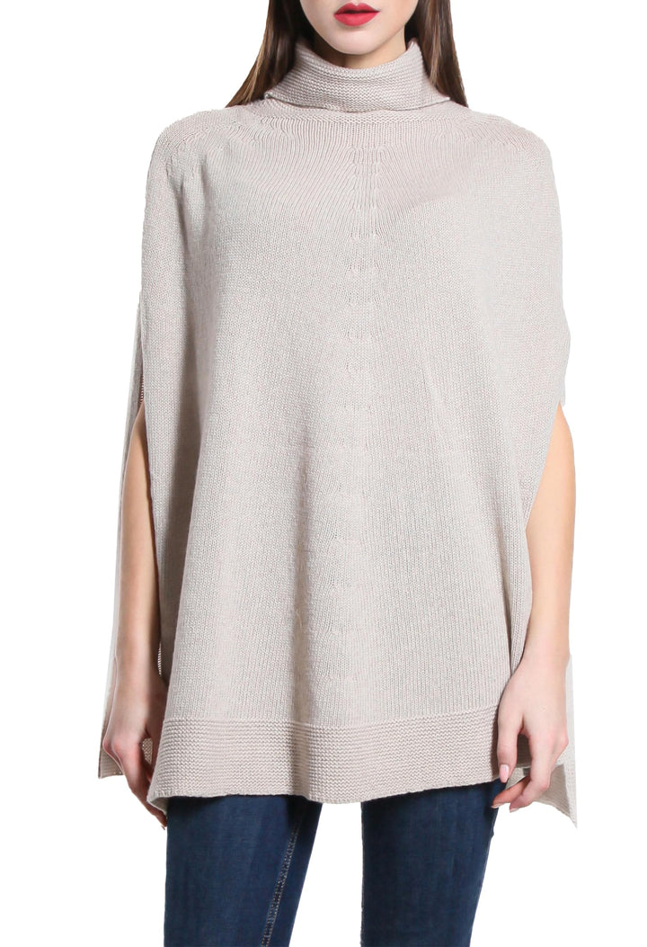 Damen Strickponcho Flechtmuster Rundhals Weich Herbst (Code 5348) Einheitsgrösse 8840 Beige, Einheit