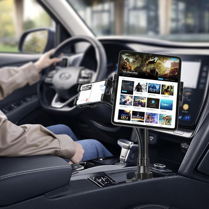 Tablet Halterung Auto Getränkehalter, woleyi Verstellbare KFZ Tablet Becherhalter mit Schwanenhals D