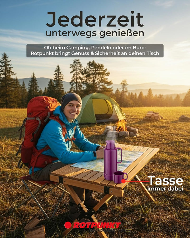 ROTPUNKT Isolierflasche 0,75 L mit integriertem Becher - Hochwertige Isolierkanne Made in Germany I