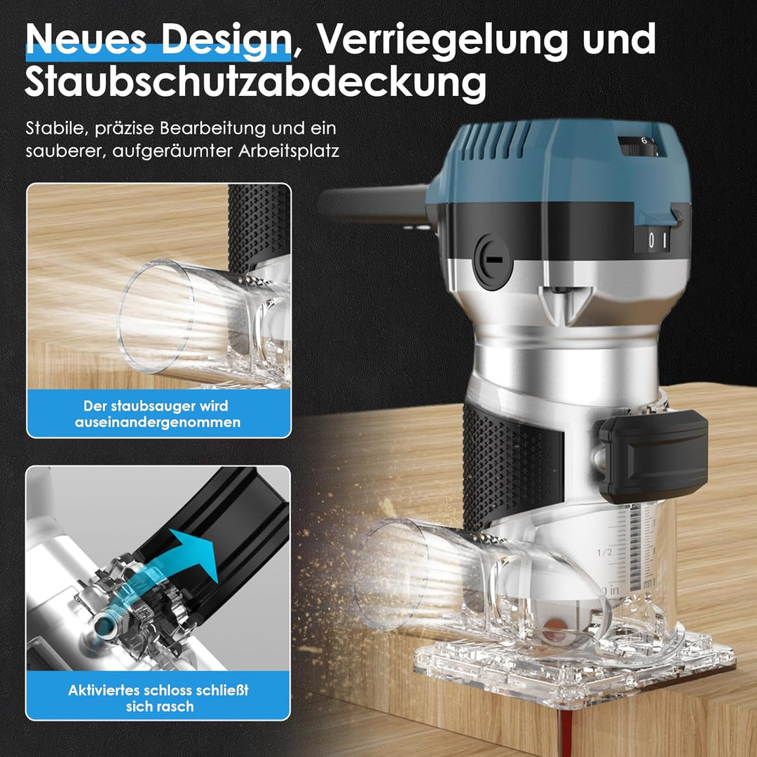 Akku Oberfräse für Makitta18V Akku für 6.35mm+8mm Spannzange,900W kantenfräseTrimmer Set mit 15 Stüc