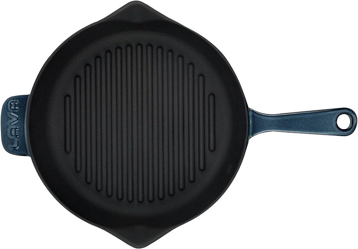 LAVA Serie Premium - Gusseisen Grillpfanne, rund, 28 cm, mit Einscheibengriff, Emaille, Majolic Grau