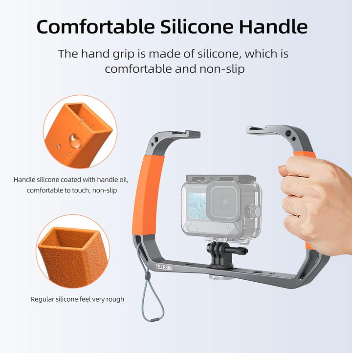 AuyKoo Diving Rig Stabilizer Aluminiumlegierung Doppelarmhalterung für GoPro Hero 11 10 9 8 7 6 Inst