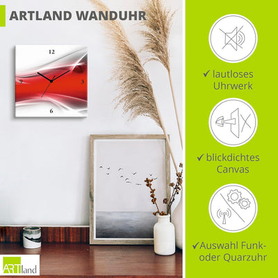 ARTLAND Wanduhr ohne Tickgeräusche Leinwand Funkuhr 30x30 cm Quadratisch Lautlos Design Abstrakt Kun