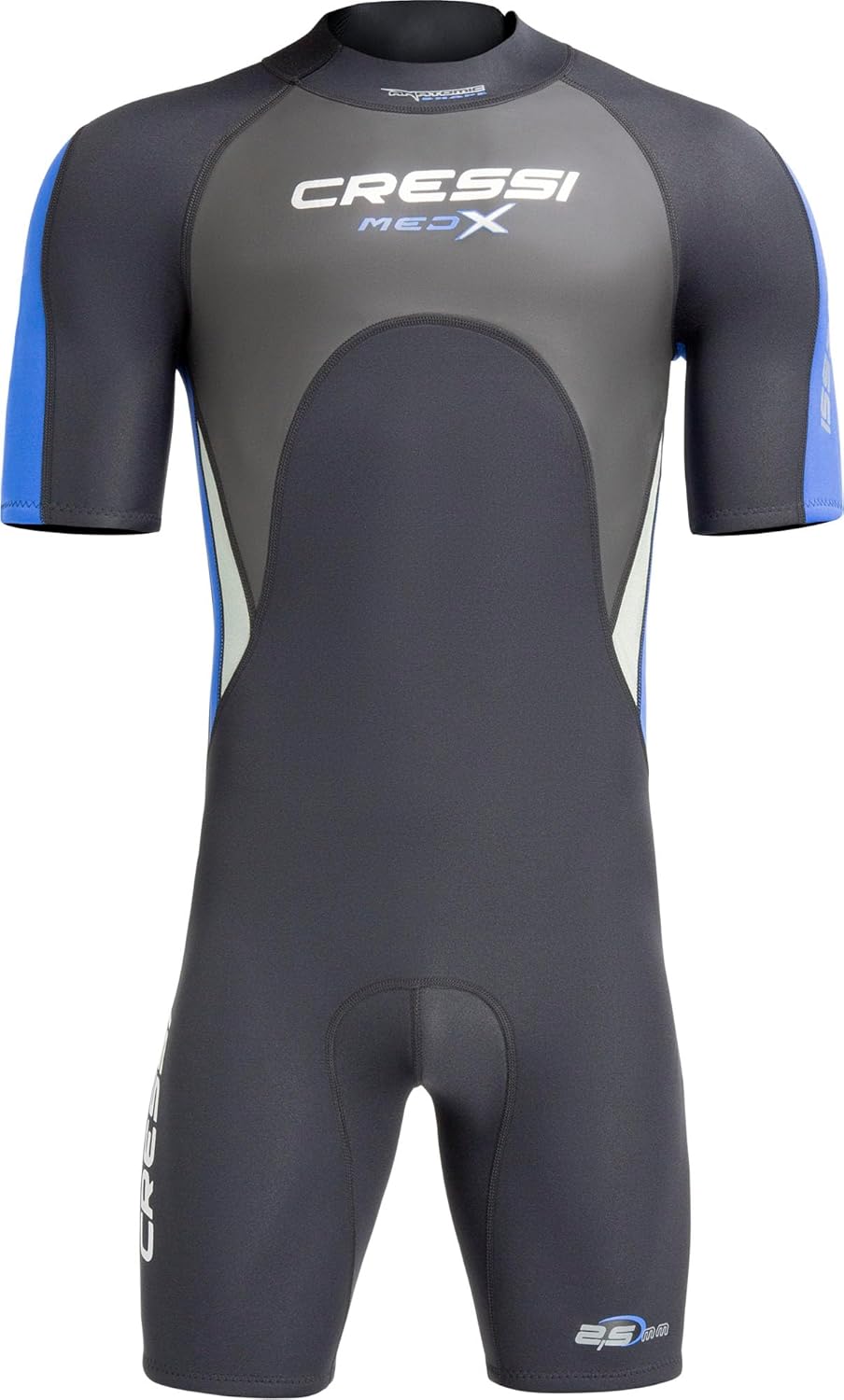 Cressi Med X Men's - Shorty Herren Neoprenanzug Premium Neopren 2.5 mm S/2 Schwarz/Blau/Silber, S/2