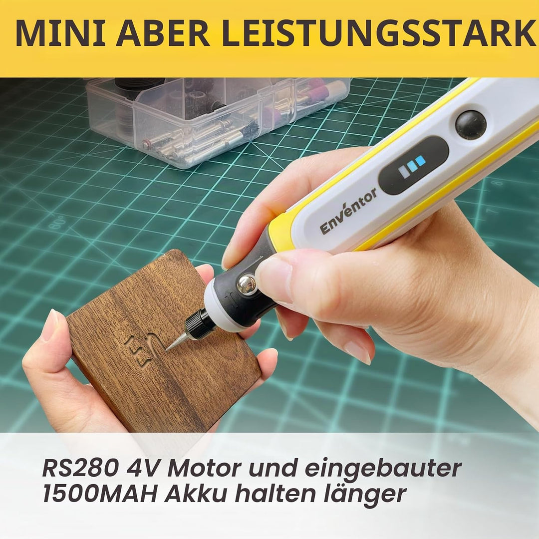 ENVENTOR Mini Multifunktionswerkzeug Akku, 4V Rotationswerkzeug mit 75 Zubehör, 5000-16000RPM, 3 Ein