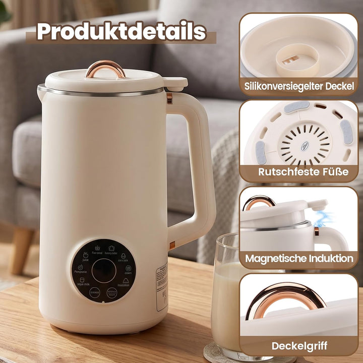 8 in 1 Nussmilchmaschine, 1000ML Multifunktional Automatische Pflanzenmilchbereiter mit 10 Klingen u